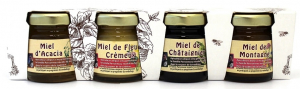 Assortiment de miel acacia, châtaignier, fleur printanière, montagne - Finabeil - 4x50 gr