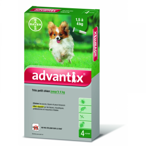 Antiparasitaire Advantix spot-on - Très petit chien de 1,5 à 4 kg - 4 pipettes - Bayer