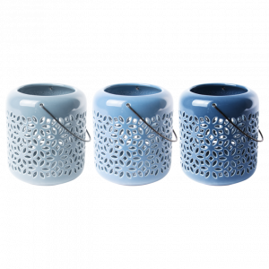 Lanterne céramique bleue ajourée - 3 teintes disponibles