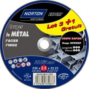 Meules de tronçonnage métal NORTON EXPERT - Ø 230 x 2.5 x 22.23 mm