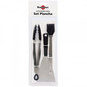 Set de 3 ustensiles pour plancha - Krampouz - spatule + pince + pinceau