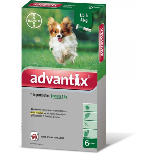 Antiparasitaire Advantix spot-on - Très petit chien de 1,5 à 4 kg - 6 pipettes - Bayer