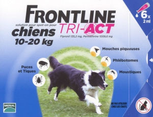 3 pipettes Frontline Tri-Act pour chien de 10 à 20 kg - Traitement antiparasitaire