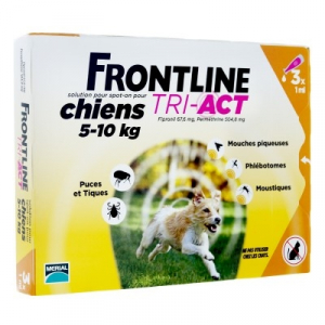 3 pipettes Frontline Tri-Act pour chien de 5 à 10 kg - Traitement antiparasitaire