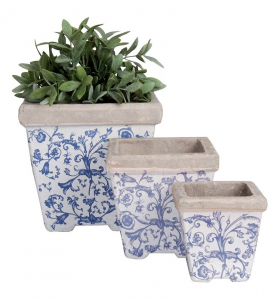 Pots carrés de fleurs en céramique patiné - Esschert Design - Lot de 3