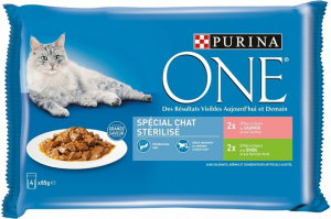 Effilés en sachet pour chat stérilisé - Purina One - SaumonDinde - 4x85 gr
