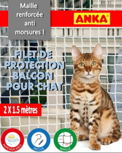 Filet de protection balcon et fenêtre pour chat et chaton - Anka - 2 x 1.5 m