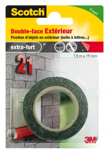 Double face extérieur - 3M - Noir - 1,5 m x 19 mm