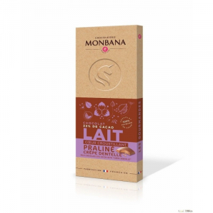 Tablette de chocolat au lait cœur croustillant praliné - Monbana - 100 gr