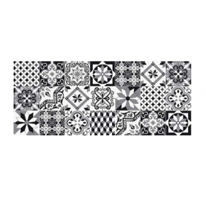 Tapis Boston - Carreaux de ciment - 50 x 120 cm - Noir et blanc