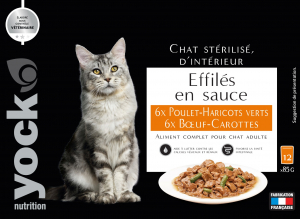 Effilés en sauce poulet haricots et bœuf carottes pour chat stérilisé - Yock nutrition - 12*85g