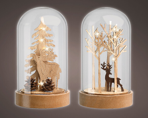 Cloche lumineuse - Bois et verre - 20,5 cm - intérieur - Modèle au choix
