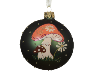 Boule de Noël avec motif champignon et fleurs