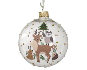 Boule de Noël ornée d'animaux et de sapins