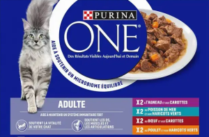 Effilés en Sauce (Boeuf, Poulet, Poissons de mer, Agneau) pour chat adulte - Purina One - 12 x 85g (8+4)