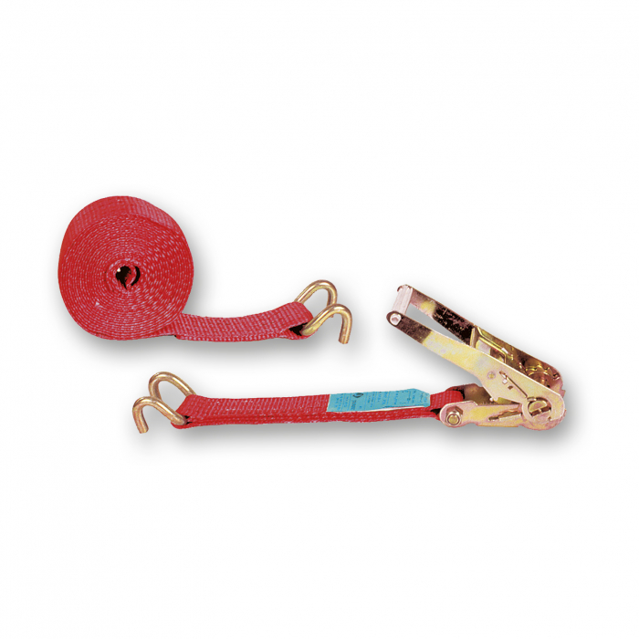 Sangle polyester avec tendeur à cliquet et 2 crochets ouverts - Longueur 15  m - Largeur 50 mm - Rouge Chapuis